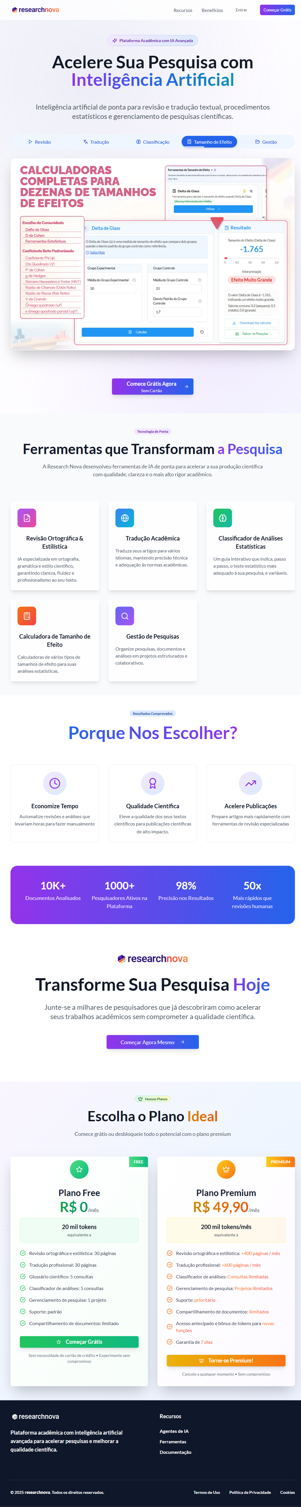 Research Nova academic AI platform landing page